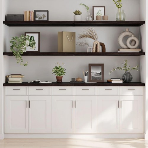 Væghylde 220x60x(2-4) cm behandlet massivt egetræ mørkebrun