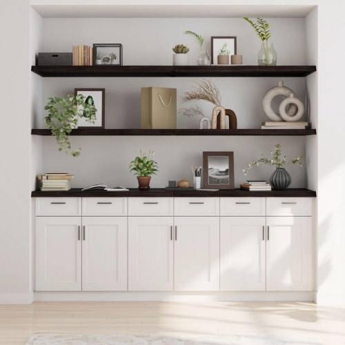 Væghylde 220x60x(2-4) cm behandlet massivt egetræ mørkebrun