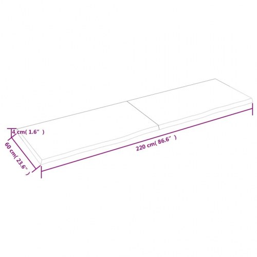 Væghylde 220x60x(2-4) cm behandlet massivt egetræ mørkebrun
