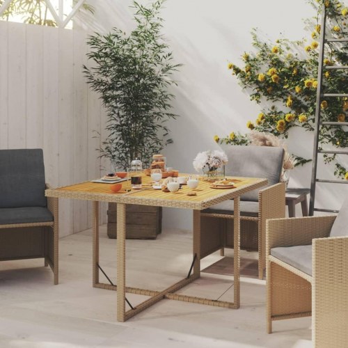 Havebord 109×107×74 cm i polyrattan og massivt akacietræ - beige