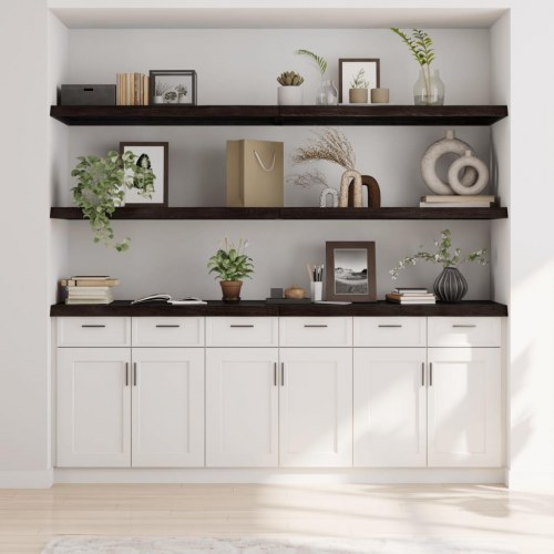 Væghylde 220x60x(2-6) cm behandlet massivt egetræ mørkebrun