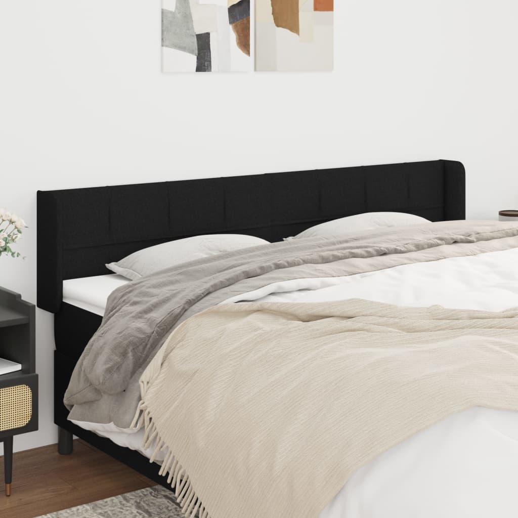 Sengegavl Med Kanter Stof - Sort / 203 X 16 x 78/88 cm