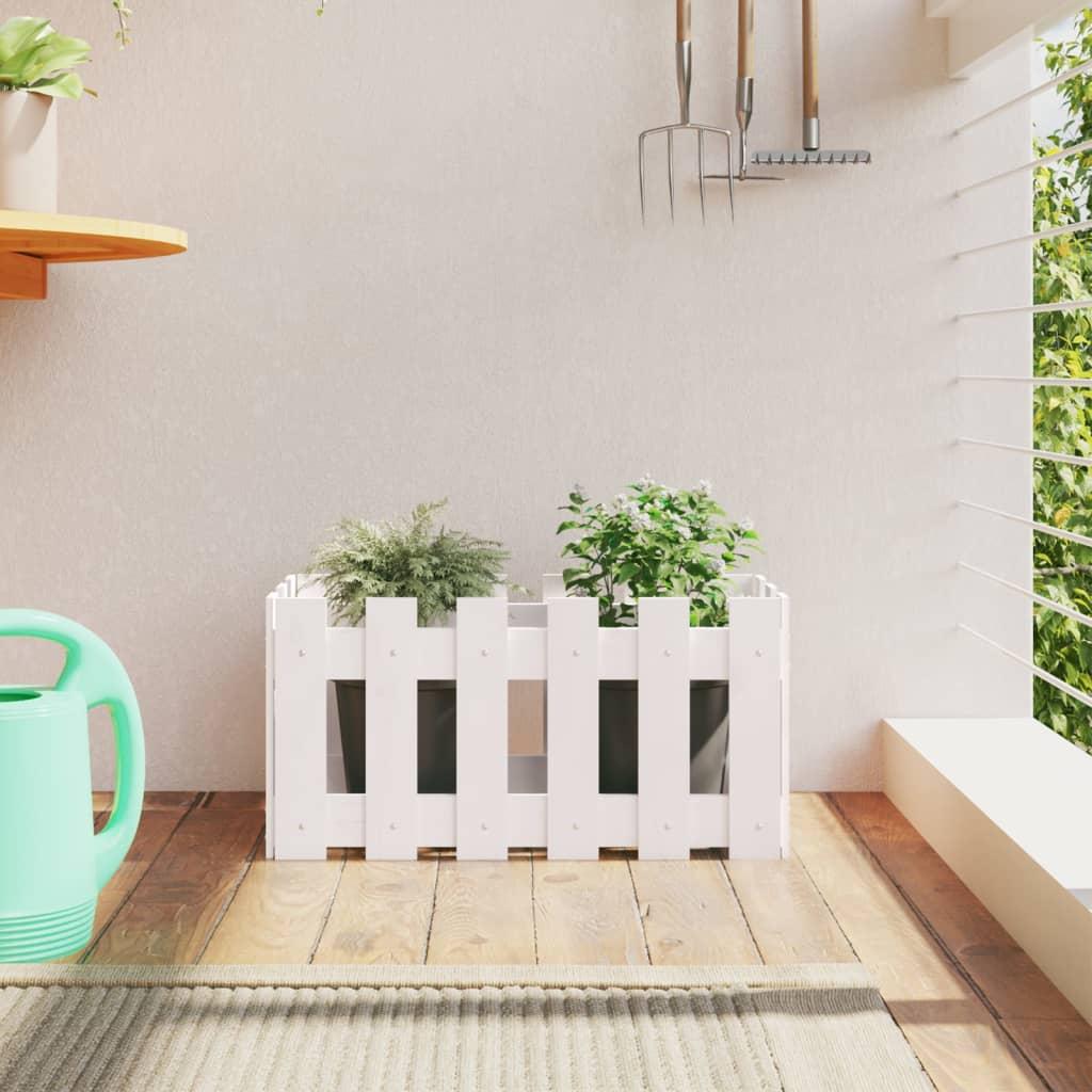 Plantekasse med stakitdesign 60x30x30 cm massivt fyrretræ hvid