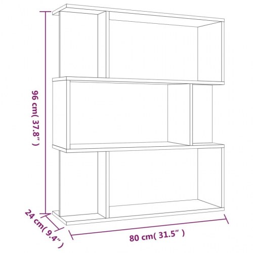 Bogreol/rumdeler 80x24x96 cm konstrueret træ grå sonoma-eg