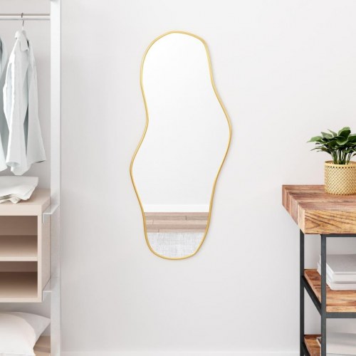 Vægspejl 90×40 cm - organisk form, guldfarvet ramme