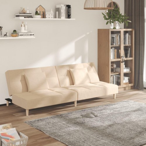 2-personers sovesofa med 2 puder - stof, cremefarvet