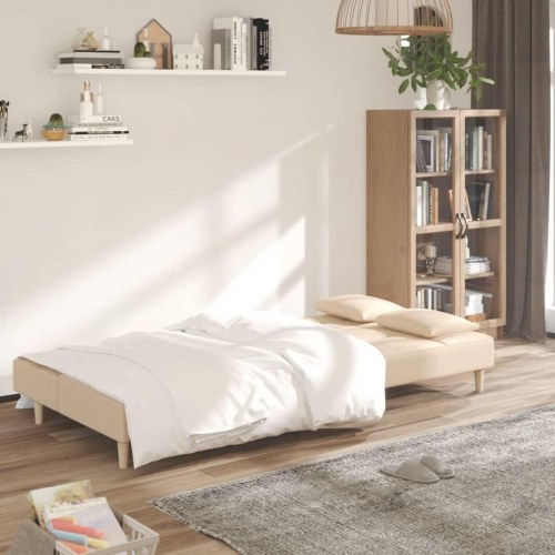 2-personers sovesofa med 2 puder - stof, cremefarvet