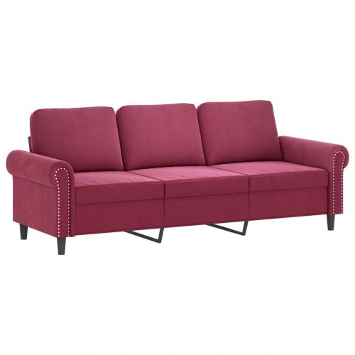 3-personers sofa i velour med pyntepuder - vinrød, sædebredde 180 cm