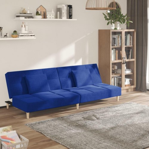 2-personers sovesofa med 2 puder - stof, blå