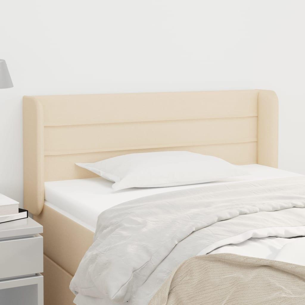 Sengegavl med kanter 83x16x78/128 cm stof cremefarvet billede