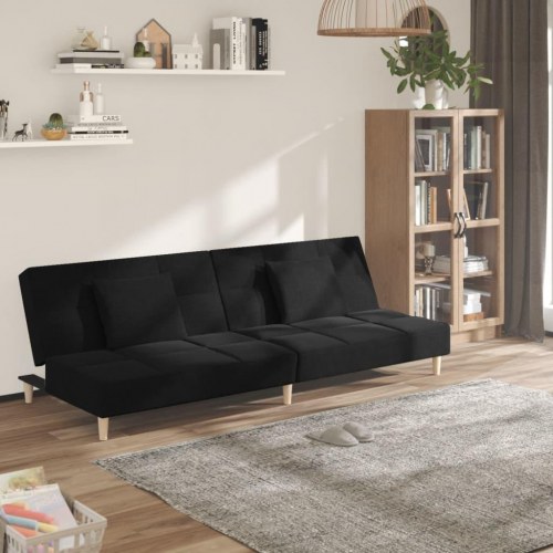 2-personers sovesofa med 2 puder - stof, sort