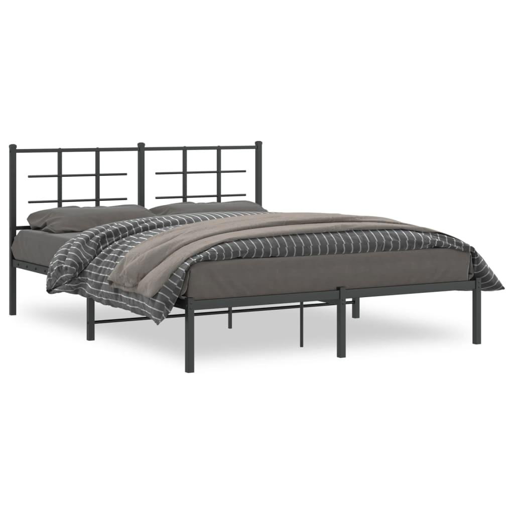 Sengeramme Med Sengegavl Metal - Sort / Med Hovedgærde / 150 x 200 cm