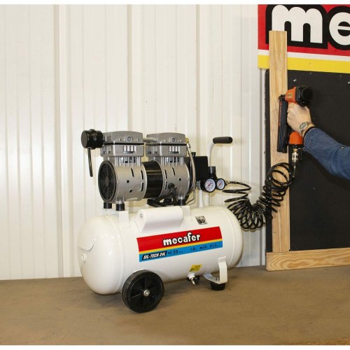 MECAFER 425523 luftkompressor - stille, 8 bar, 24 l, vandret