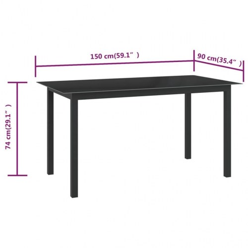 Havebord i aluminium og glas - 150 × 90 × 74 cm, sort