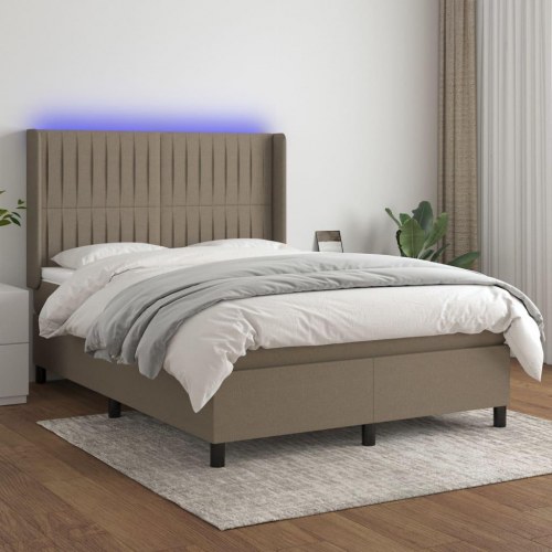 Kontinentalseng med LED-lys 140 × 190 cm - stof gråbrun