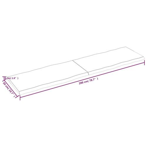 Bordplade 200x50x(2-4)cm naturlig kant ubehandlet massivt træ