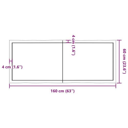 Bordplade 160x60x(2-4)cm naturlig kant ubehandlet massivt træ