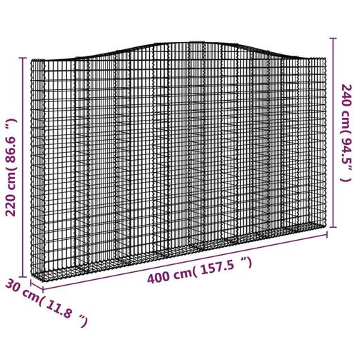 Buet gabionkurv 400x30x220/240 cm galvaniseret jern