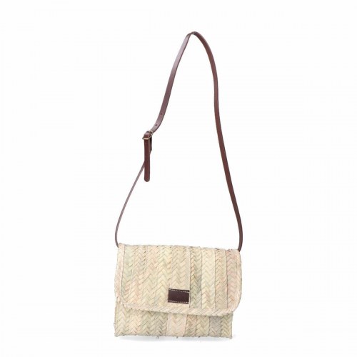 EDM Lola skuldertaske i palmeblad og læder - 27 × 20 cm, natur