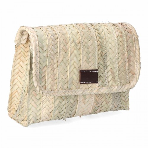 EDM Lola skuldertaske i palmeblad og læder - 27 × 20 cm, natur