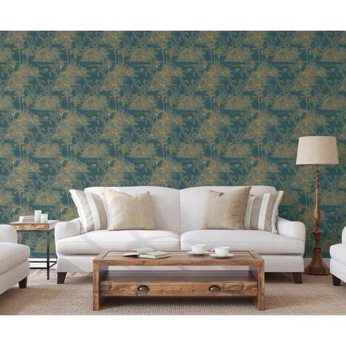 DUTCH WALLCOVERINGS tapet Tropical mørkeblå og guldfarvet