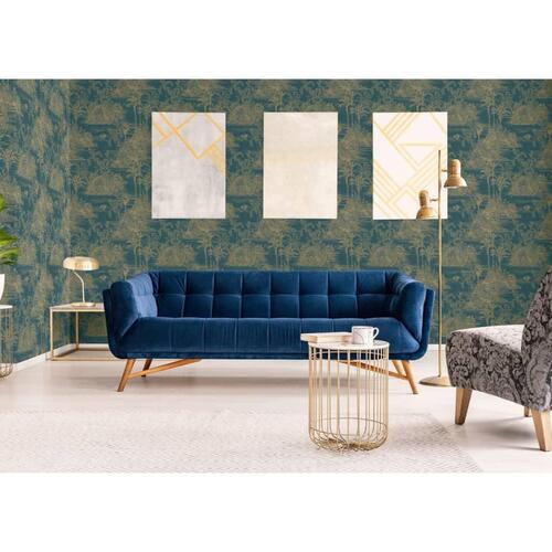 DUTCH WALLCOVERINGS tapet Tropical mørkeblå og guldfarvet