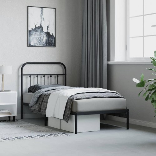 Sengeramme med sengegavl i metal 80×200 cm - sort