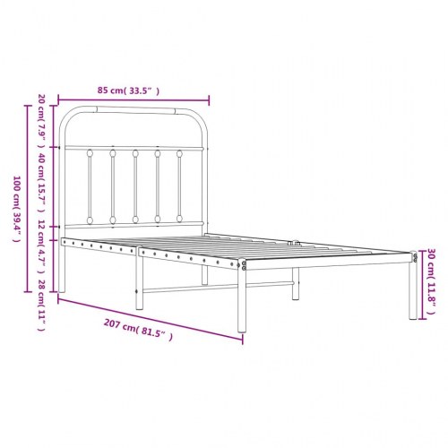 Sengeramme med sengegavl i metal 80×200 cm - sort