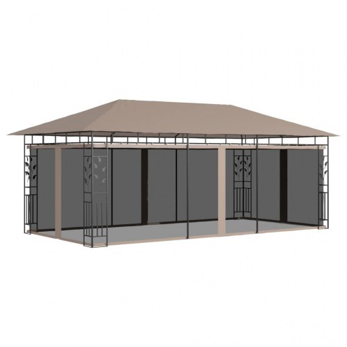 Pavillon med myggenet 6x3x2,73 m 180 g/m² gråbrun