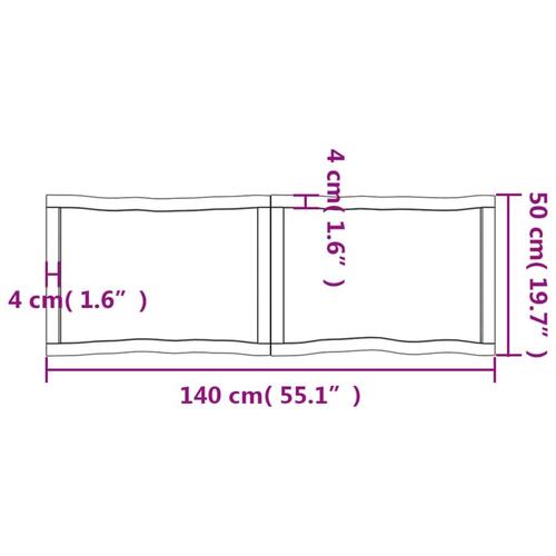 Bordplade 140x50x(2-4)cm naturlig kant ubehandlet massivt træ