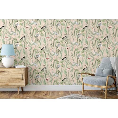DUTCH WALLCOVERINGS tapet Flamingo cremefarvet og mintgrøn