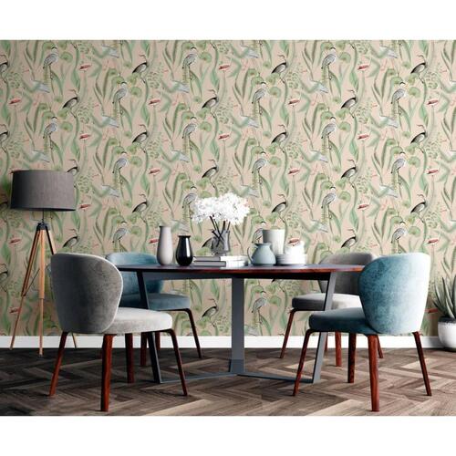 DUTCH WALLCOVERINGS tapet Flamingo cremefarvet og mintgrøn