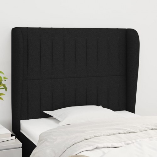 Sengegavl med kanter i stof 103 x 23 x 118/128 cm - sort