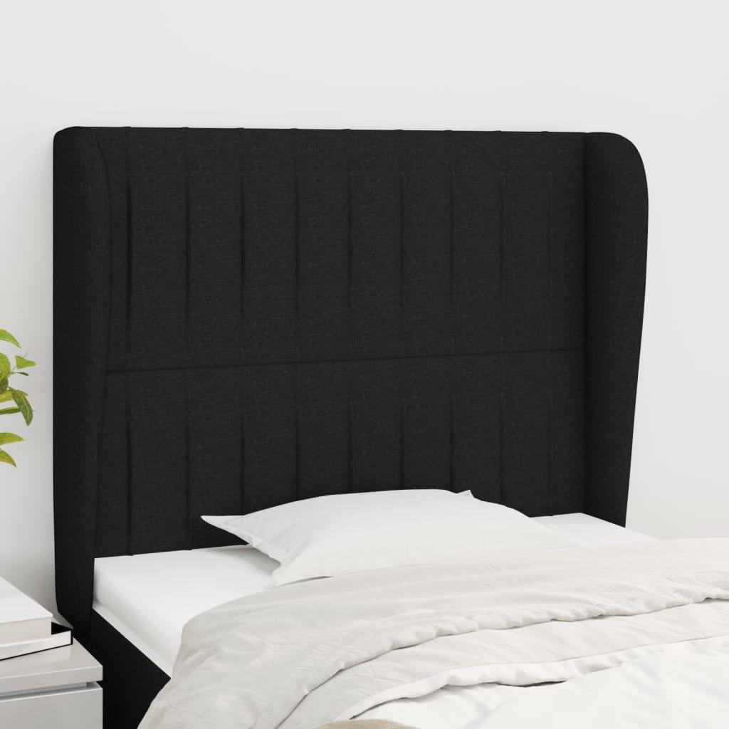 Sengegavl Med Kanter Stof - Sort / 103 x 23 x 118/128 cm