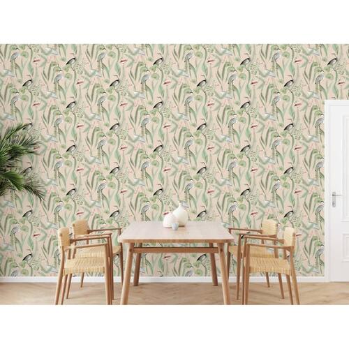 DUTCH WALLCOVERINGS tapet Flamingo cremefarvet og mintgrøn