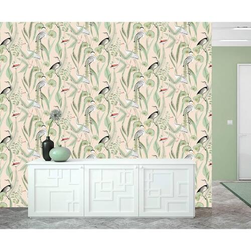 DUTCH WALLCOVERINGS tapet Flamingo cremefarvet og mintgrøn