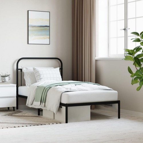 Sengeramme med sengegavl 100 x 190 cm - metal, sort