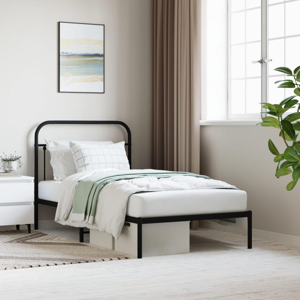 Sengeramme Med Sengegavl Metal - Sort / med hovedgærde / 100 x 190 cm