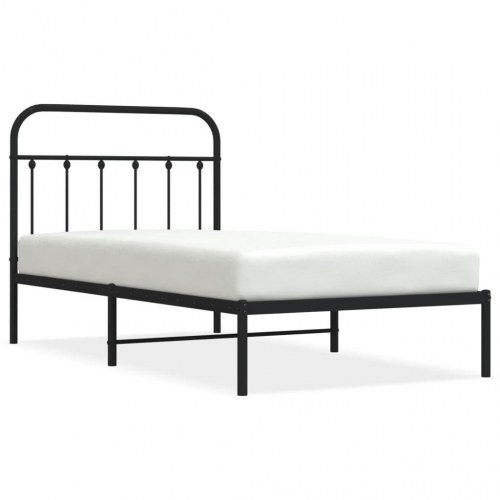 Sengeramme med sengegavl 100 x 190 cm - metal, sort