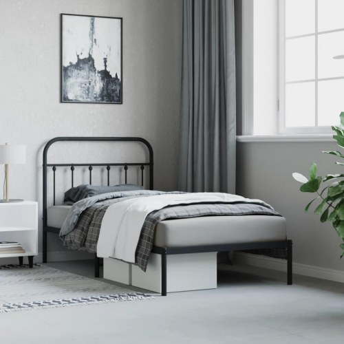 Sengeramme med sengegavl 100 x 190 cm - metal, sort