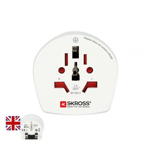 Skross rejseadapter - World til UK, hvid (100-250 V)