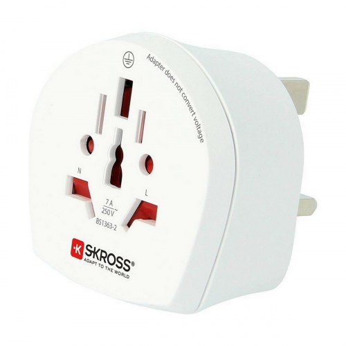 Skross rejseadapter - World til UK, hvid (100-250 V)