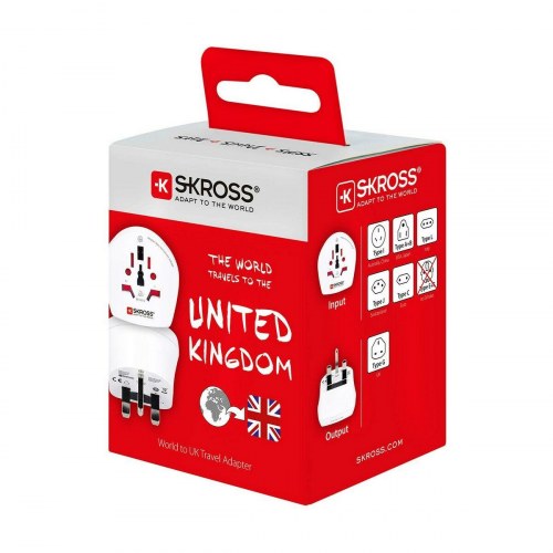 Skross rejseadapter - World til UK, hvid (100-250 V)