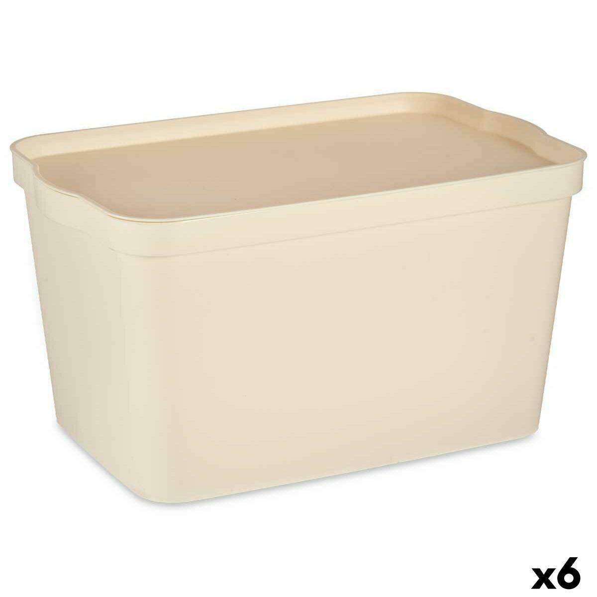 Opbevaringsboks med låg Flødefarvet Plastik 24 L 29,3 x 24,5 x 45 cm (6 enheder)