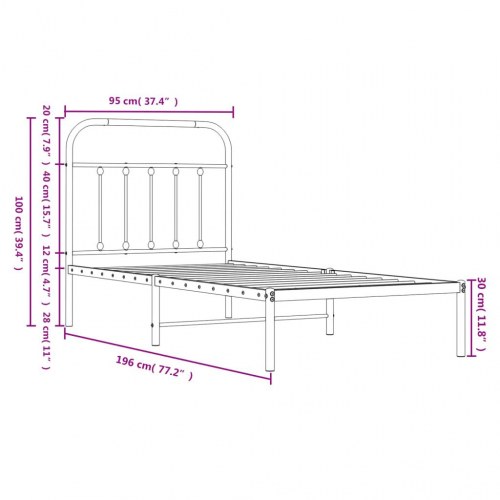 Sengeramme med sengegavl 90×190 cm - metal, sort