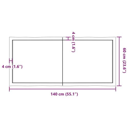 Bordplade 140x60x(2-4) cm naturlig kant behandlet træ lysebrun