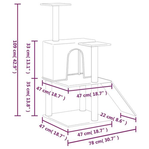 Kradsetræ med sisalkradsestolper 109 cm cremefarvet