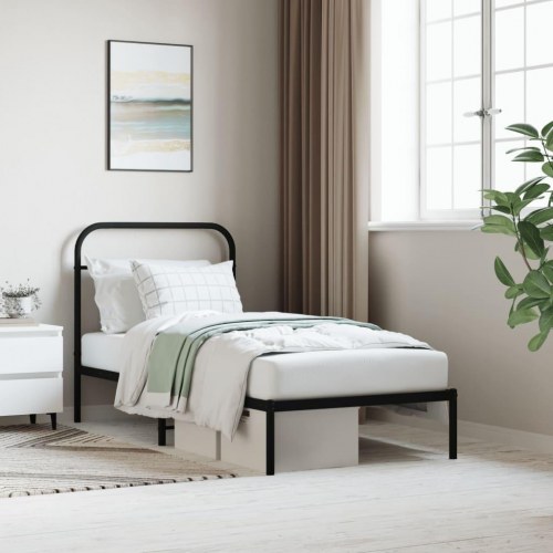 Sengeramme med sengegavl 90×200 cm - metal, sort