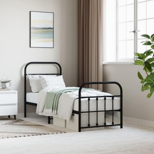 Sengeramme med sengegavl og fodgærde 75x190 cm metal sort
