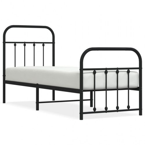 Sengeramme med sengegavl og fodgærde 75x190 cm metal sort